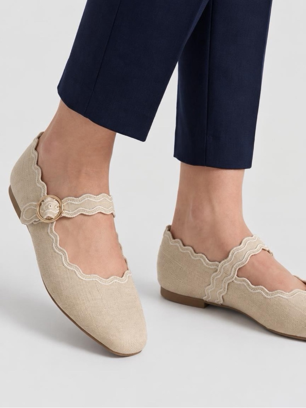 Dolce Vita Beige Scalloped Mary Jane Flats with Buckle